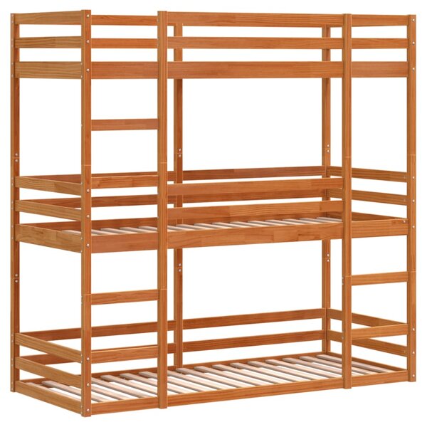 vidaXL Lit superposé triple marron cire 90x190 cm bois de pin massif