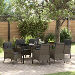 vidaXL Ensemble de salle à manger de jardin de 7 pièces avec coussins gris en poly rotin