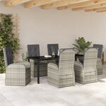Ensemble de salle à manger de jardin 7 pièces avec coussins en poly rotin gris