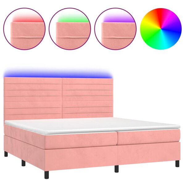 vidaXL Sommier à lattes de lit avec matelas LED Rose 200x200cm Velours