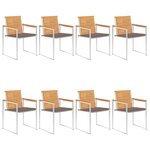 vidaXL Chaises de jardin lot de 8 avec coussins Bois de teck massif