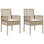 vidaXL Chaises de jardin 2 Pièces avec coussins en rotin poly beige