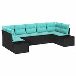 vidaXL Ensemble de canapé de jardin avec coussin 7 Pièces Noir polyrotin