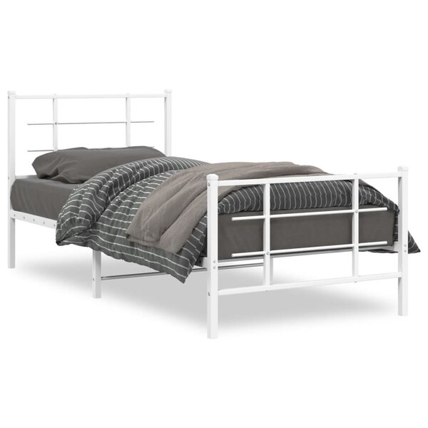 vidaXL Cadre de lit métal avec tête de lit/pied de lit blanc 90x200 cm