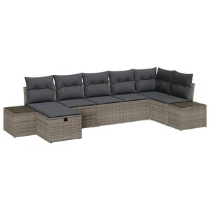vidaXL Ensemble de canapé de jardin avec coussin 7 Pièces Gris Poly rotin