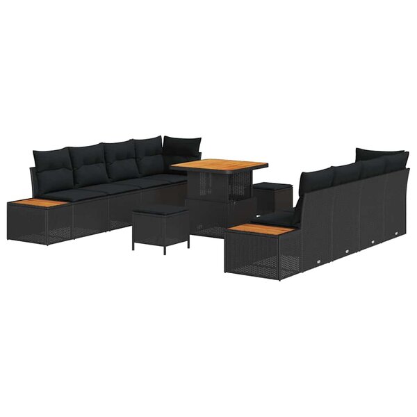 vidaXL Ensemble de canapé de jardin 11 Pièces Noir 80 x 80 x 71 cm