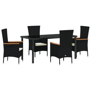 vidaXL Ensemble de salle à manger de jardin 5 pièces avec coussins en poly rattan noir