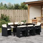 vidaXL Ensemble de salle à manger de jardin 9 pièces avec coussins en poly rattan noir