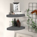 vidaXL Étagères d'angle flottantes 2Pièces gris brillant 25x25x3 8cm MDF