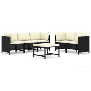 vidaXL Salon de jardin 6 Pièces avec coussins Résine tressée Noir