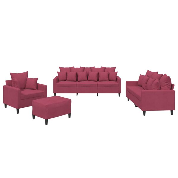 vidaXL Ensemble de canapés 4 Pièces avec coussins Rouge bordeaux Velours