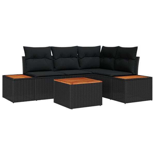 vidaXL Ensemble de Canapé de Jardin 5 Pièces avec Coussins Poly Rattan Noir Acacia