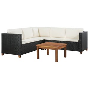 vidaXL Salon de jardin 4 Pièces avec coussins Résine tressée Noir