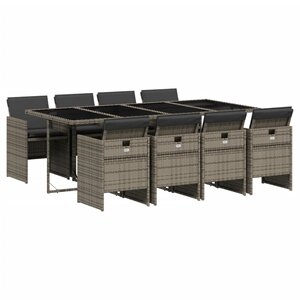 vidaXL Ensemble à manger de jardin 9 Pièces coussins gris résine tressée