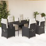 vidaXL Ensemble à manger de jardin coussins 7Pièces Noir Résine tressée
