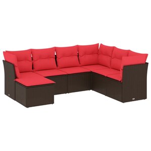 vidaXL Salon de jardin avec coussins 7 Pièces marron résine tressée