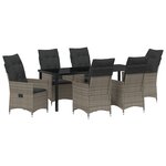 vidaXL Set de salle à manger de jardin 7 pièces avec coussins en poly rotin gris
