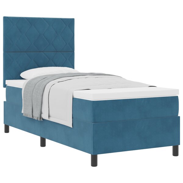 Lit à ressort avec matelas vidaXL Bleu foncé 100x200 cm Velours