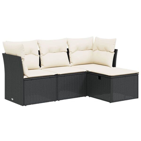 vidaXL Salon de jardin 4 Pièces avec coussins noir résine tressée