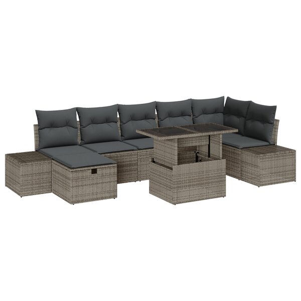 vidaXL Ensemble de Canapé de Jardin de 8 Pièces avec Coussins Gris Poly Rattan