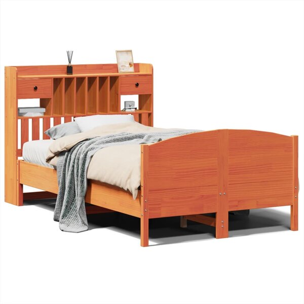 vidaXL Lit bibliothèque sans matelas cire marron 135x190 cm pin massif