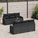 vidaXL Ensemble de canapé de jardin avec coussin 7 Pièces Noir