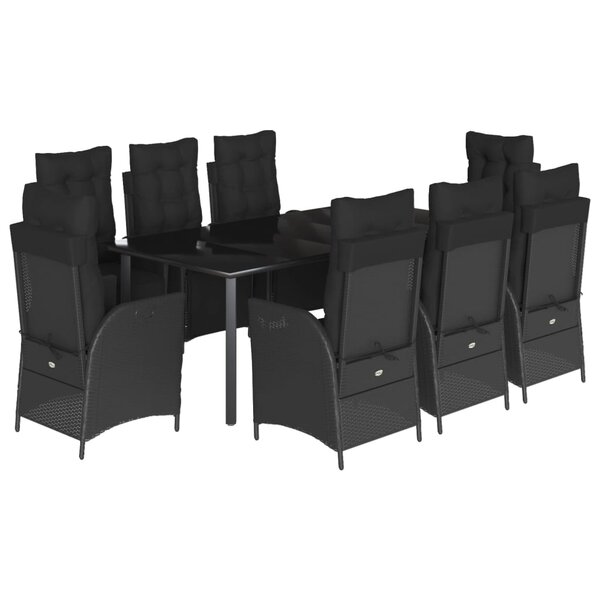 vidaXL Ensemble à manger de jardin 9Pièces coussins noir résine tressée