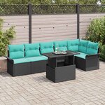 vidaXL Ensemble de canapé de jardin avec coussin 7 Pièces Noir Poly rotin
