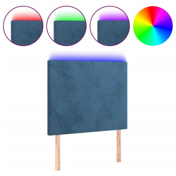 vidaXL Tête de lit à LED Bleu foncé 80x5x118/128 cm Velours