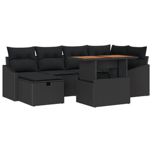 vidaXL Ensemble de canapé de jardin 7 pièces avec coussins noir en poly rattan
