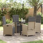 vidaXL Set de Dîner de Jardin 5 Pièces avec Coussins Beige Poly Rotin
