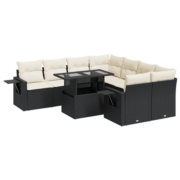 vidaXL Salon de jardin 9 Pièces avec coussins noir résine tressée