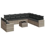 vidaXL Salon de jardin 11 Pièces avec coussins gris clair résine tressée