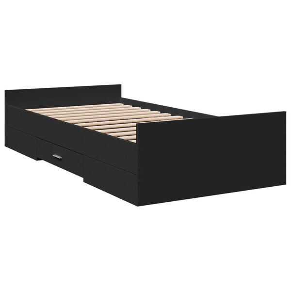 vidaXL Cadre de lit avec tiroirs noir 90x190 cm bois d'ingénierie