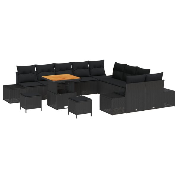 Ensemble de Canapé de Jardin 13 Pièces avec Coussins Noir Rattan Acacia