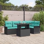 vidaXL Ensemble de canapé de jardin avec coussin 6 Pièces Noir Poly rotin