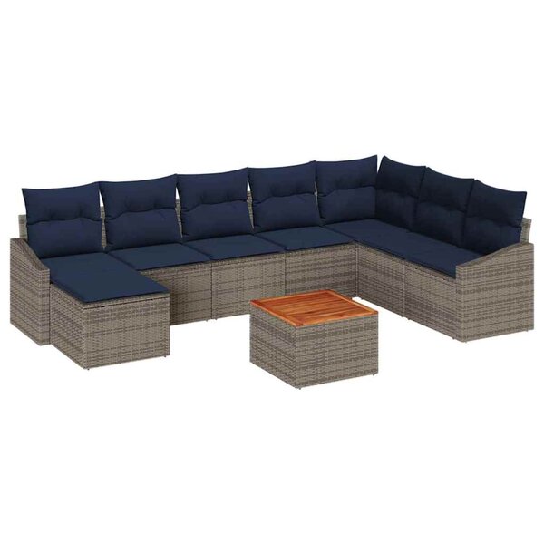 vidaXL Ensemble de canapé de jardin 9 Pièces Gris et bleu marine