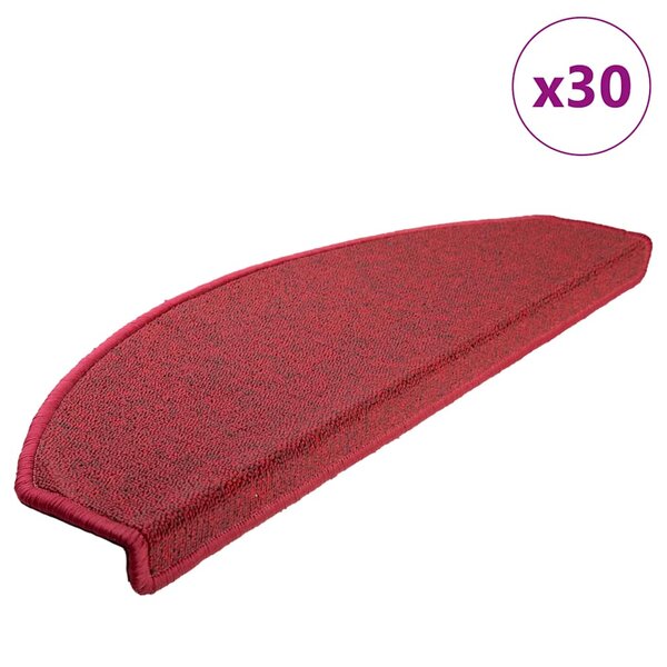 vidaXL Tapis d'escalier 30 pièces 65 x 24 x 4 cm Bordeaux Demi-rond Grand