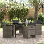 Ensemble de salle à manger de jardin 5 pièces avec coussins gris en poly rotin
