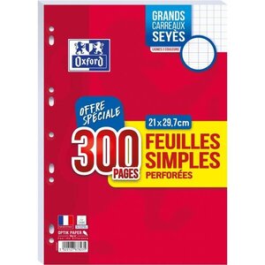OXFORD - Feuilles simples perforées 300 pages seyes - 90g