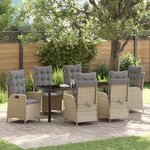 vidaXL Ensemble de salle à manger de jardin 7 pièces avec coussins - Beige - Poly Rattan