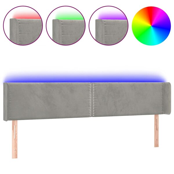vidaXL Tête de lit à LED Gris clair 203x16x78/88 cm Velours