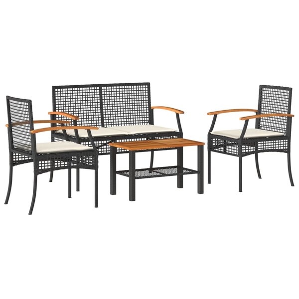 vidaXL Salon de jardin 4 Pièces avec coussins Noir Résine tressée