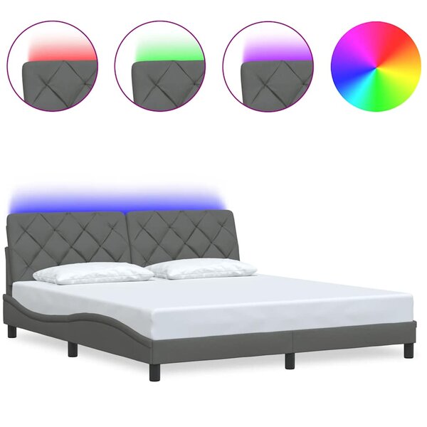 vidaXL Cadre de lit avec LED sans matelas gris foncé 180x200 cm tissu