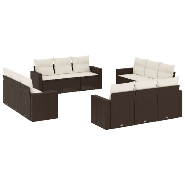 vidaXL Salon de jardin avec coussins 12 Pièces marron résine tressée