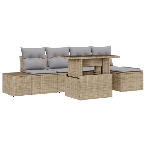 vidaXL Ensemble de canapé de jardin de 6 pièces avec coussins beige en poly rotin