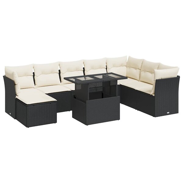 vidaXL Salon de jardin 9 Pièces avec coussins noir résine tressée
