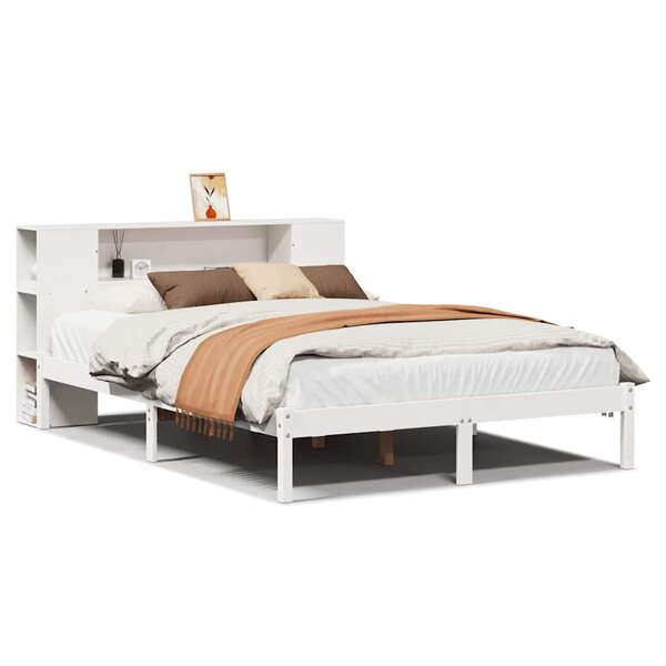 vidaXL Lit bibliothèque sans matelas blanc 160x200 cm bois pin massif