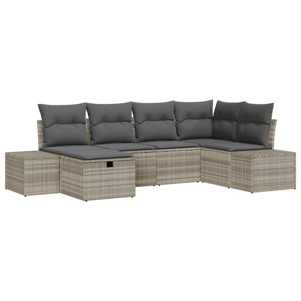 vidaXL Ensemble de canapés de jardin 6 pièces avec coussins Gris clair Poly rotin