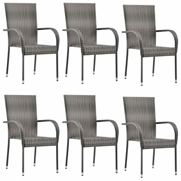 vidaXL Chaises empilables d'extérieur lot de 6 Gris Résine tressée